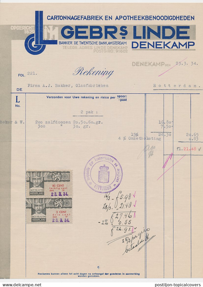 Omzetbelasting 3 CENT / 80 CENT - Denekamp 1934 - Revenue Stamps