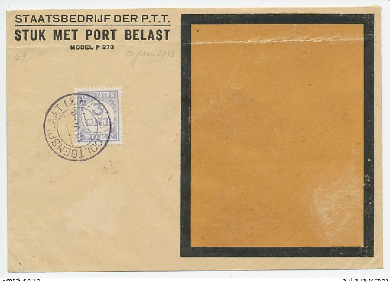 Em. Port 1921 Dienst Envelop Ooltgensplaat  - Zonder Classificatie