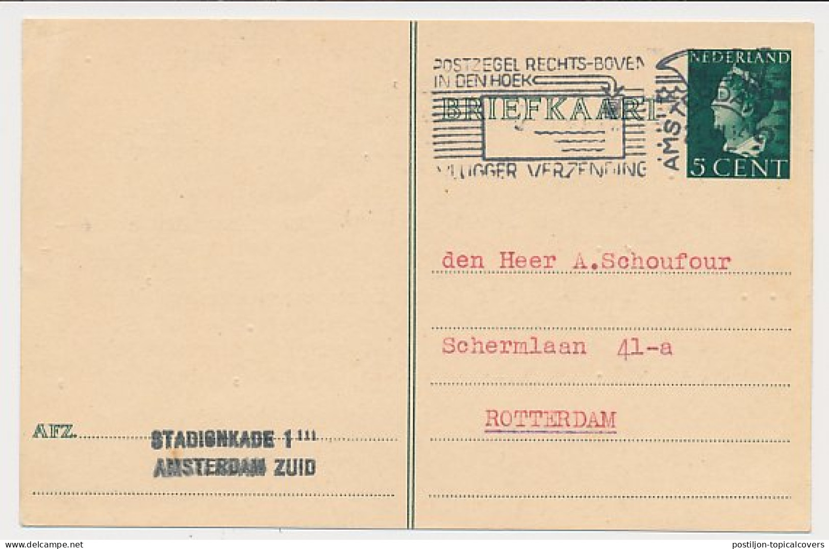Briefkaart G. 279 Amsterdam - Rotterdam 1945 - Entiers Postaux