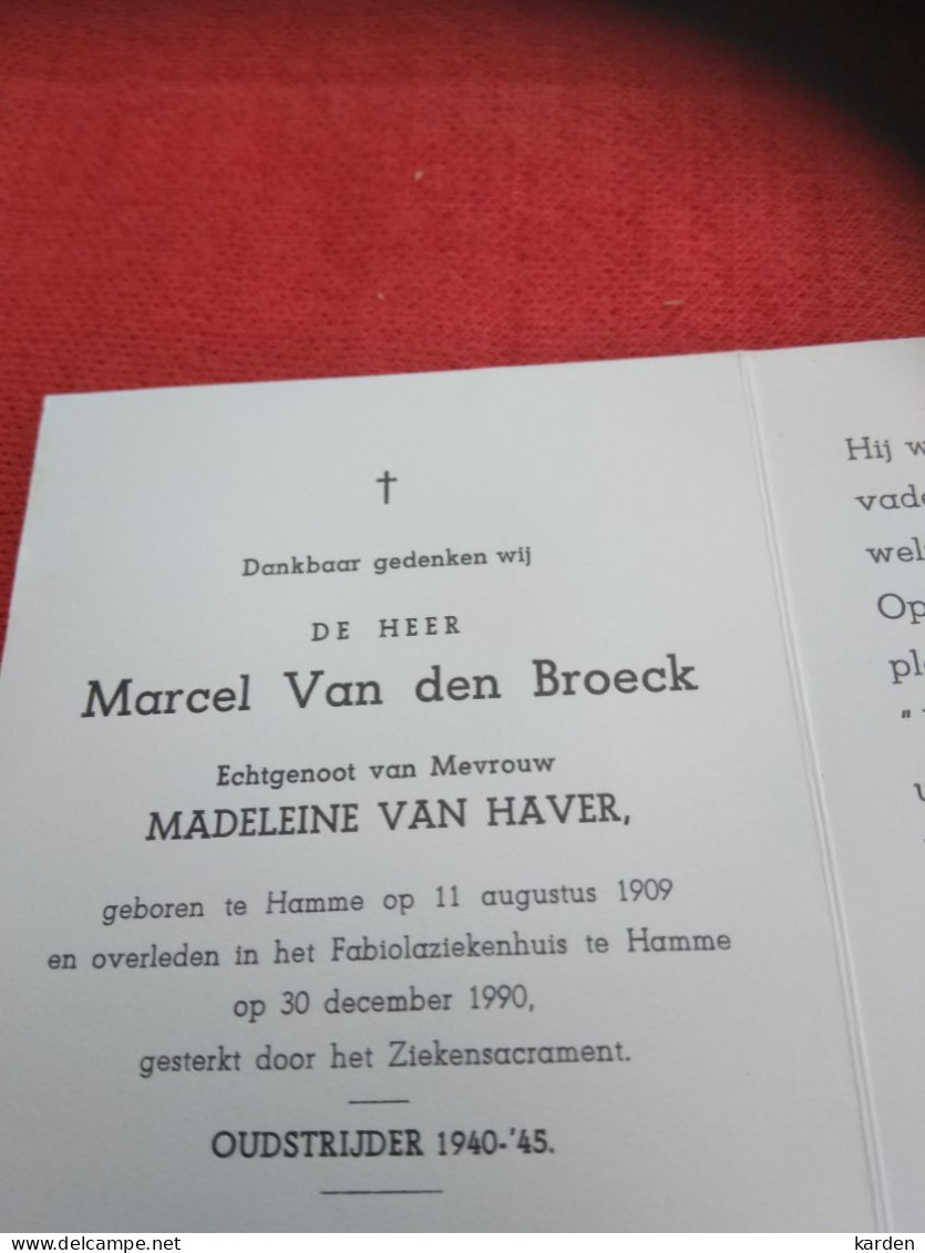 Doodsprentje Marcel Van Den Broeck / Hamme 11/8/1909 - 30/12/1990 ( Madeleine Van Haver ) - Religion & Esotericism