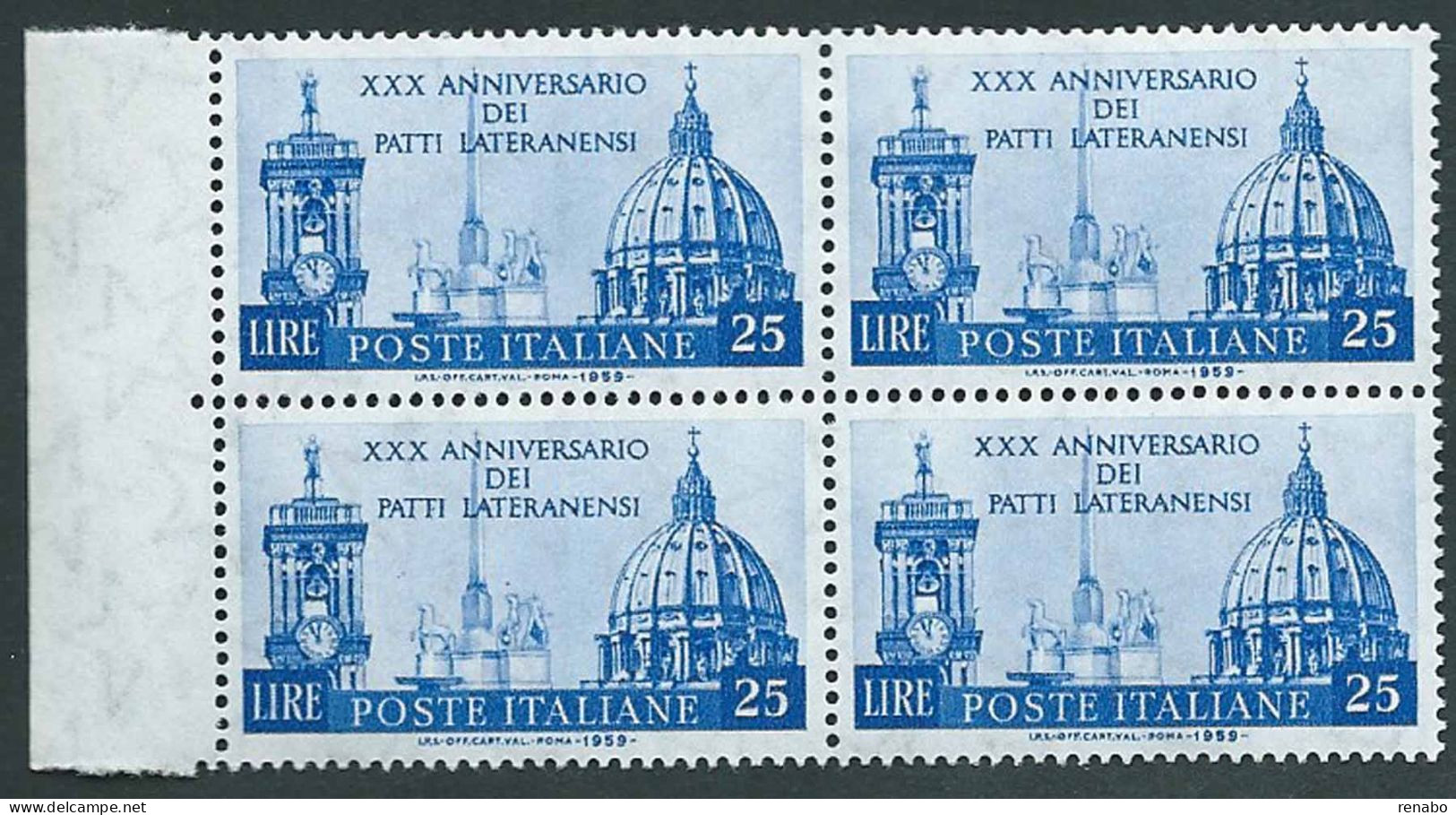 Italia, Italy, Italie 1959; Patti Lateranensi, Accordo Tra Italia E Vaticano XXX Anniversario. Quartina Di Bordo. - Christianisme