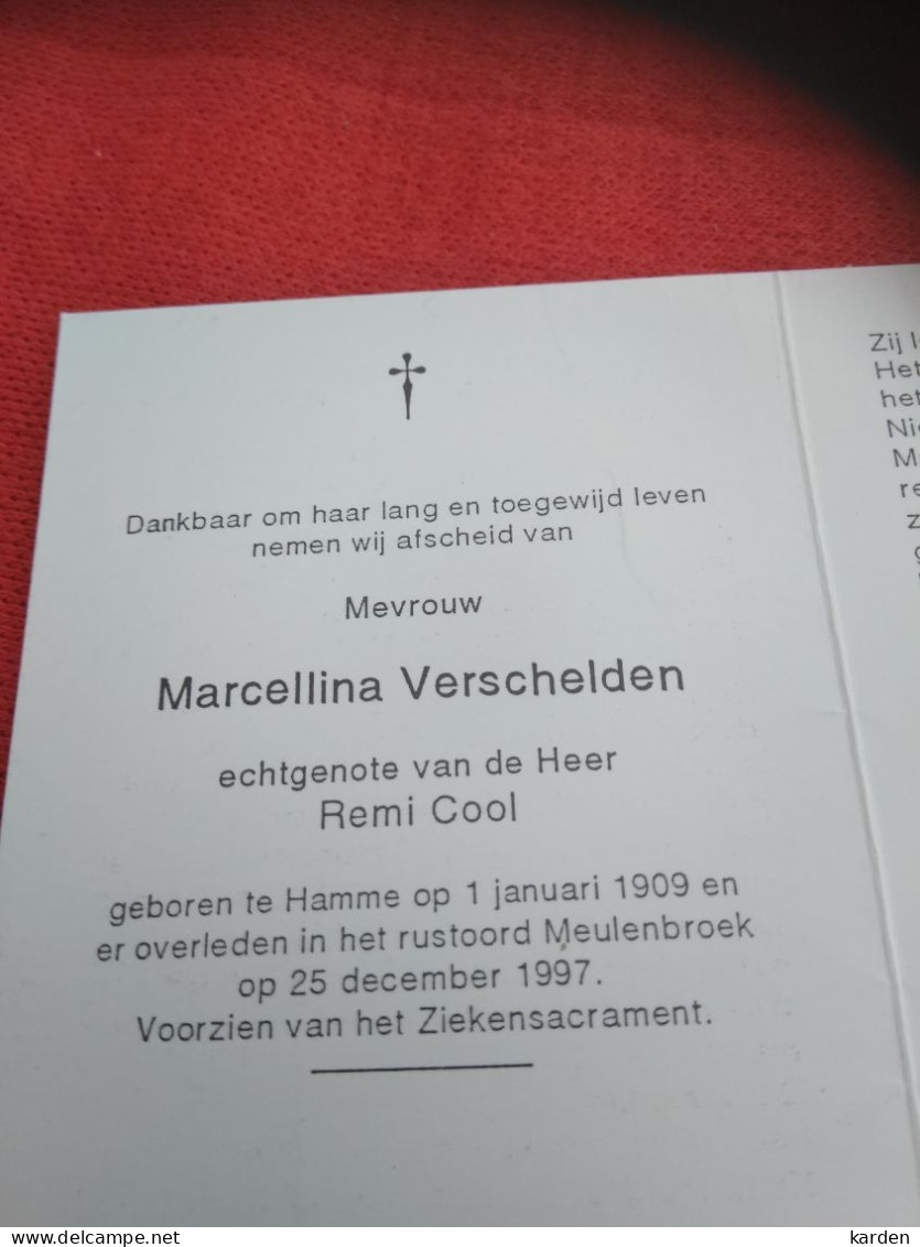 Doodsprentje Marcellina Verschelden / Hamme 1/1/1909 - 25/12/1997 ( Remi Cool ) - Religion & Esotérisme