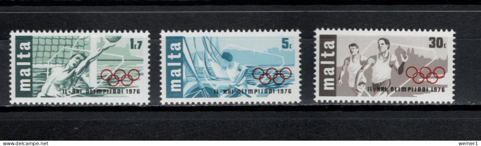 Malta 1976 Olympic Games Montreal, Waterball, Sailing, Athletics Set Of 3 MNH - Sommer 1976: Montreal