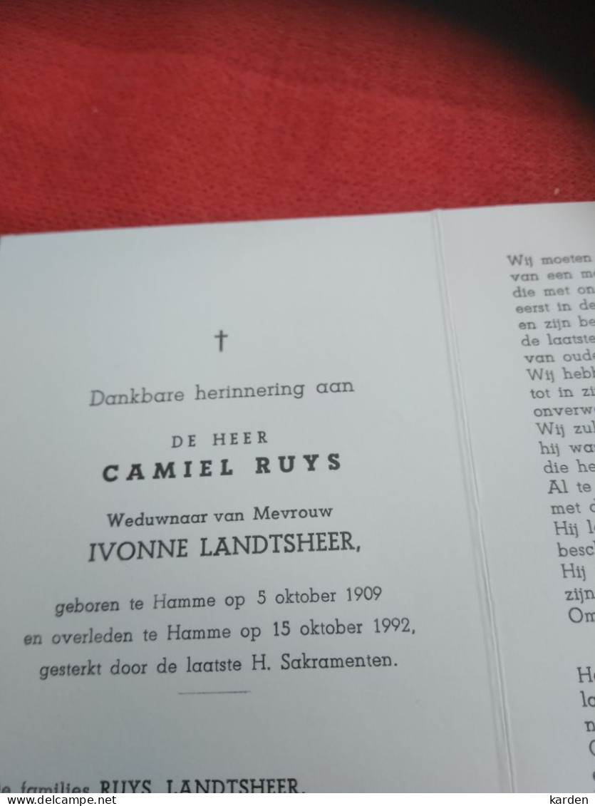 Doodsprentje Camiel Ruys / Hamme 5/10/1909 - 15/10/1992 ( Ivonne Landtsheer ) - Religion & Esotericism