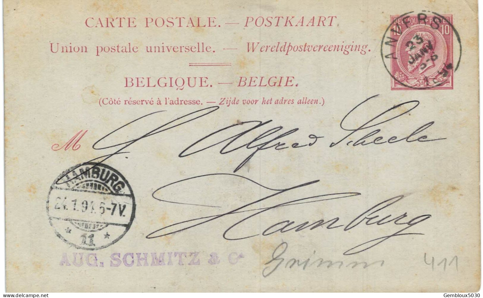 (Lot 02) Entier Postal  N° 46 écrit D'Anvers Vers Hamburg - Postcards 1871-1909