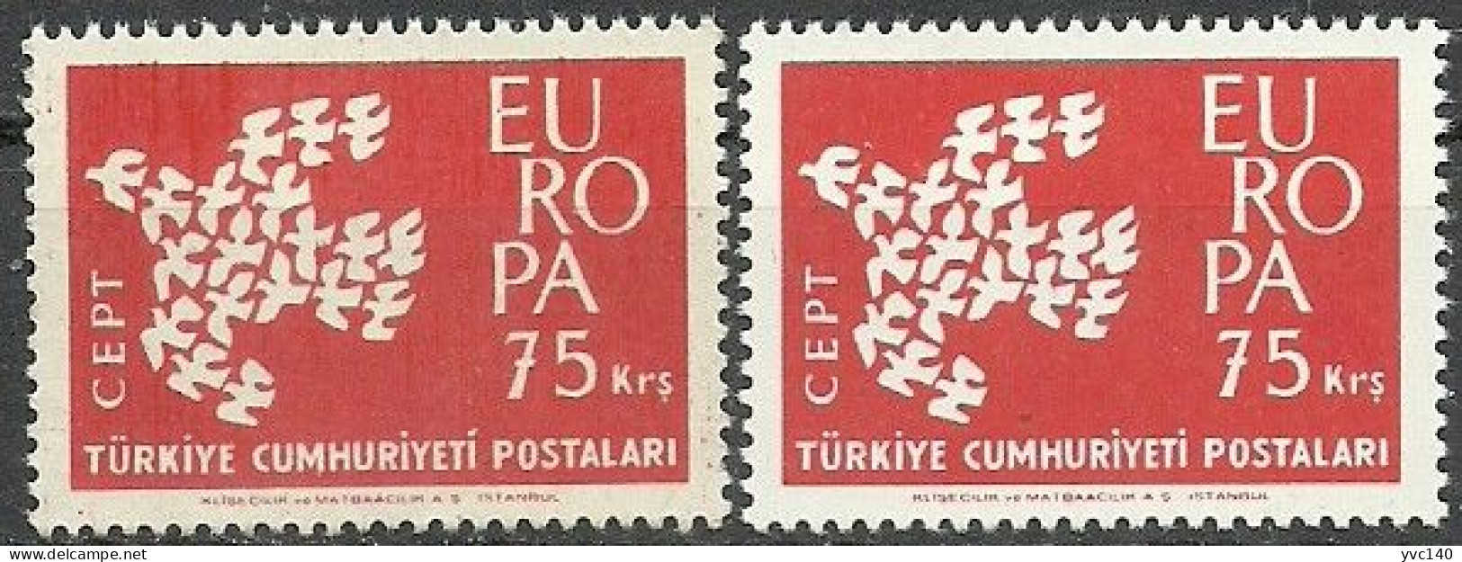 Turkey; 1961 Europa CEPT 75 K. "Sloppy Print" - Neufs