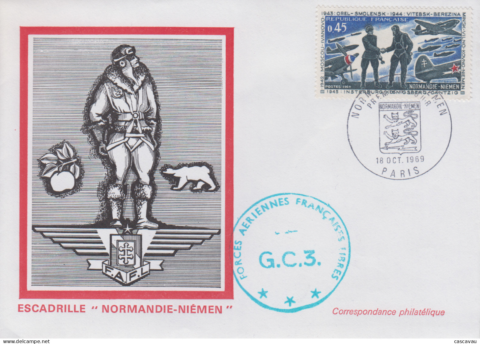 Enveloppe  FDC  1er  Jour    FRANCE   Escadrille  NORMANDIE - NIEMEN   Signature  D' Un  Vétéran   1969 - 1960-1969