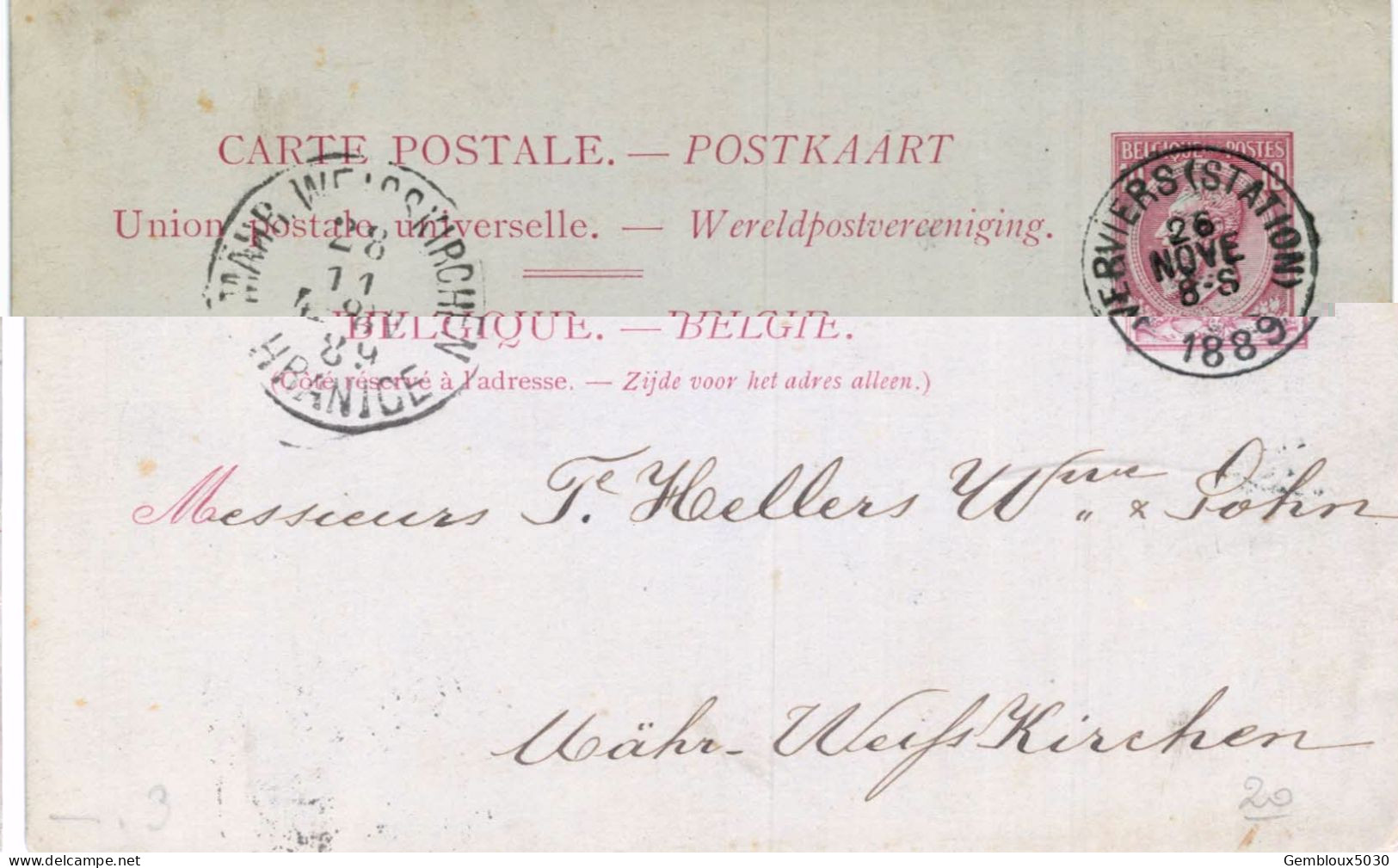 (Lot 02) Entier Postal  N° 46 écrit De Verviers Vers Mähr WerfsKirchen - Postcards 1871-1909