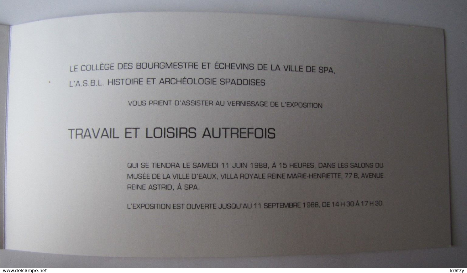 BELGIQUE - LIEGE - SPA - Invitation - A.S.B.L. Histoire Et Archéologie Spadoises - Programmes