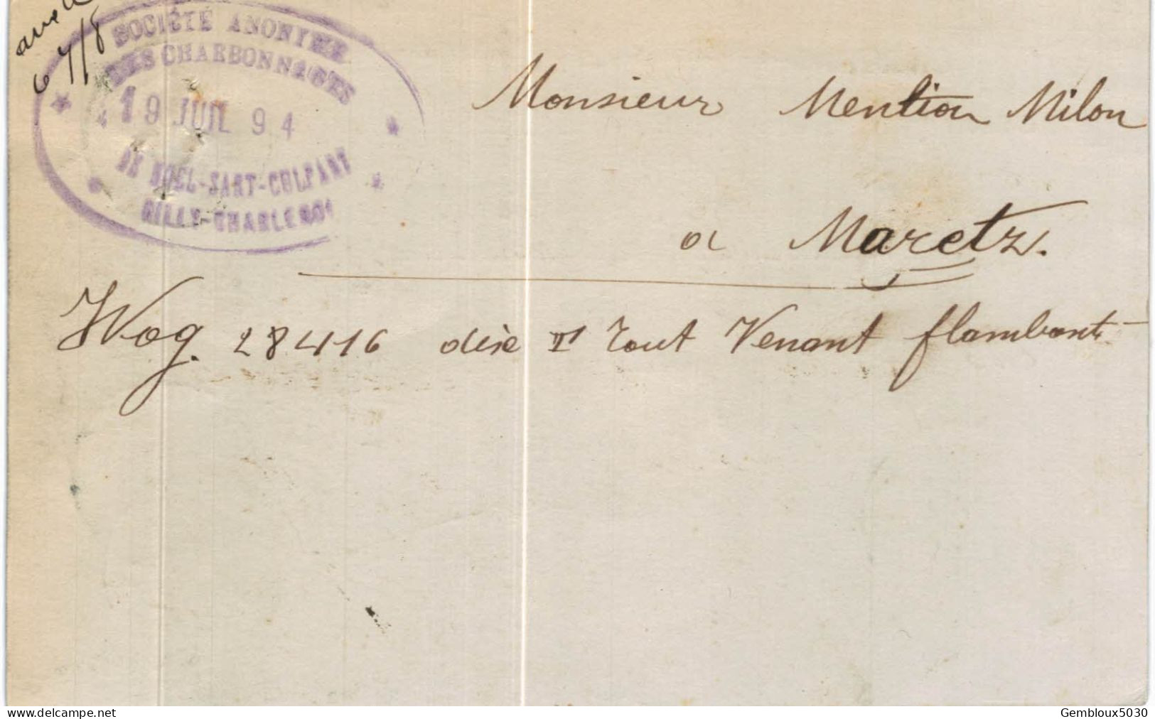 (Lot 02) Entier Postal  N° 46 écrit De Gilly Vers Maretz Nord - Cartes Postales 1871-1909