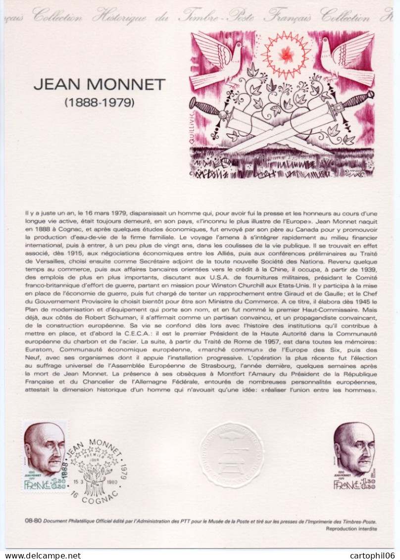 - Document Premier Jour JEAN MONNET (1888-1979) - COGNAC 15.3.1980 - - Andere & Zonder Classificatie