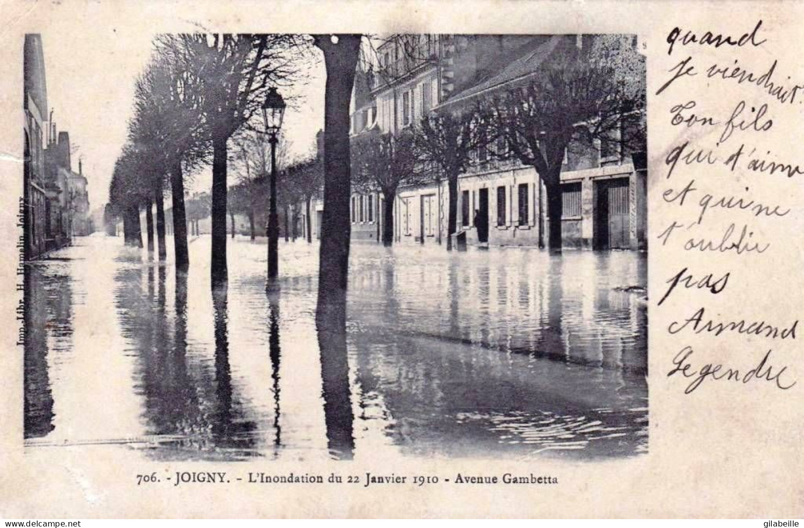 89 - Yonne -  JOIGNY -   L Inondation Du 22 Janvier 1910 - Avenue Gambetta - Joigny