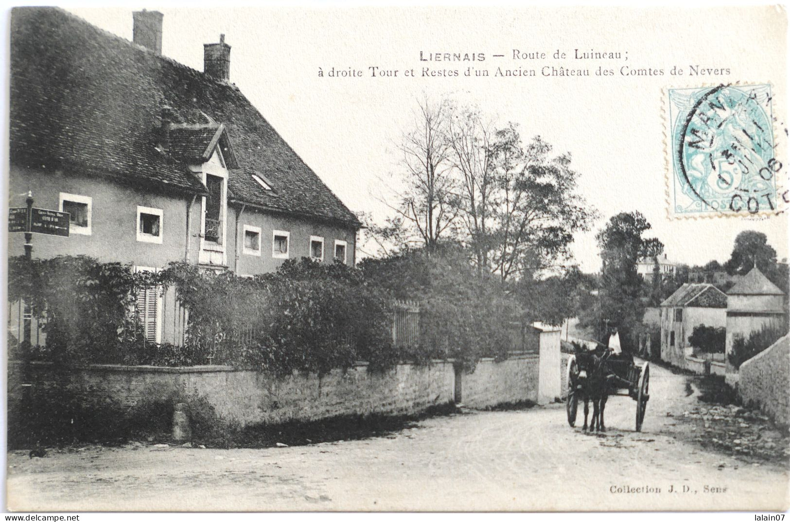 C. P. A. : 21 : LIERNAIS : Route De Luineau, Attelage, Timbre En 1906 - Sonstige & Ohne Zuordnung