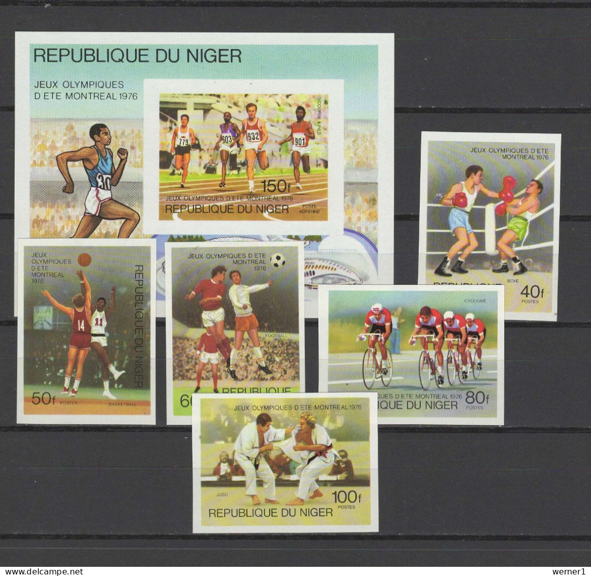 Niger 1976 Olympic Games Montreal, Athletics, Basketball, Football Soccer, Judo, Cycling Etc. Set Of 5 + S/s Imperf. MNH - Sommer 1976: Montreal
