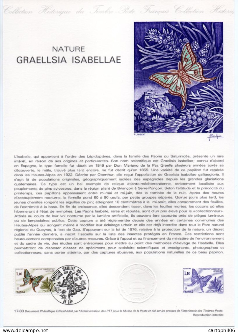 - Document Premier Jour LES PAPILLONS : GRAELLSIA ISABELLAE - GAP 31.5.1980 - - Butterflies