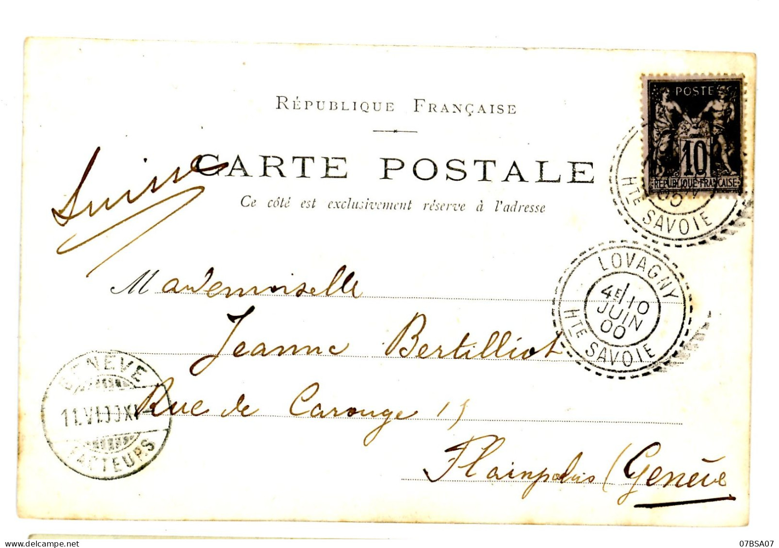 RARE SUR SAGE HAUTE SAVOIE CP 1900 LOVAGNY FACTEUR BOITIER T84 N°103 OUVERTURE BUREAU 12/1898 => SUISSE VOIR LES SCANS - 1877-1920: Période Semi Moderne