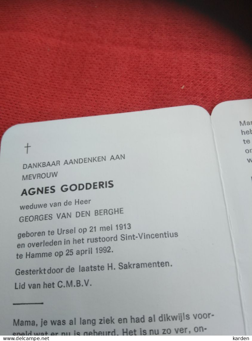 Doodsprentje Agnes Godderis / Ursel 21/5/1913 Hamme 25/4/1992 ( Georges Van Den Berghe ) - Religion & Esotérisme