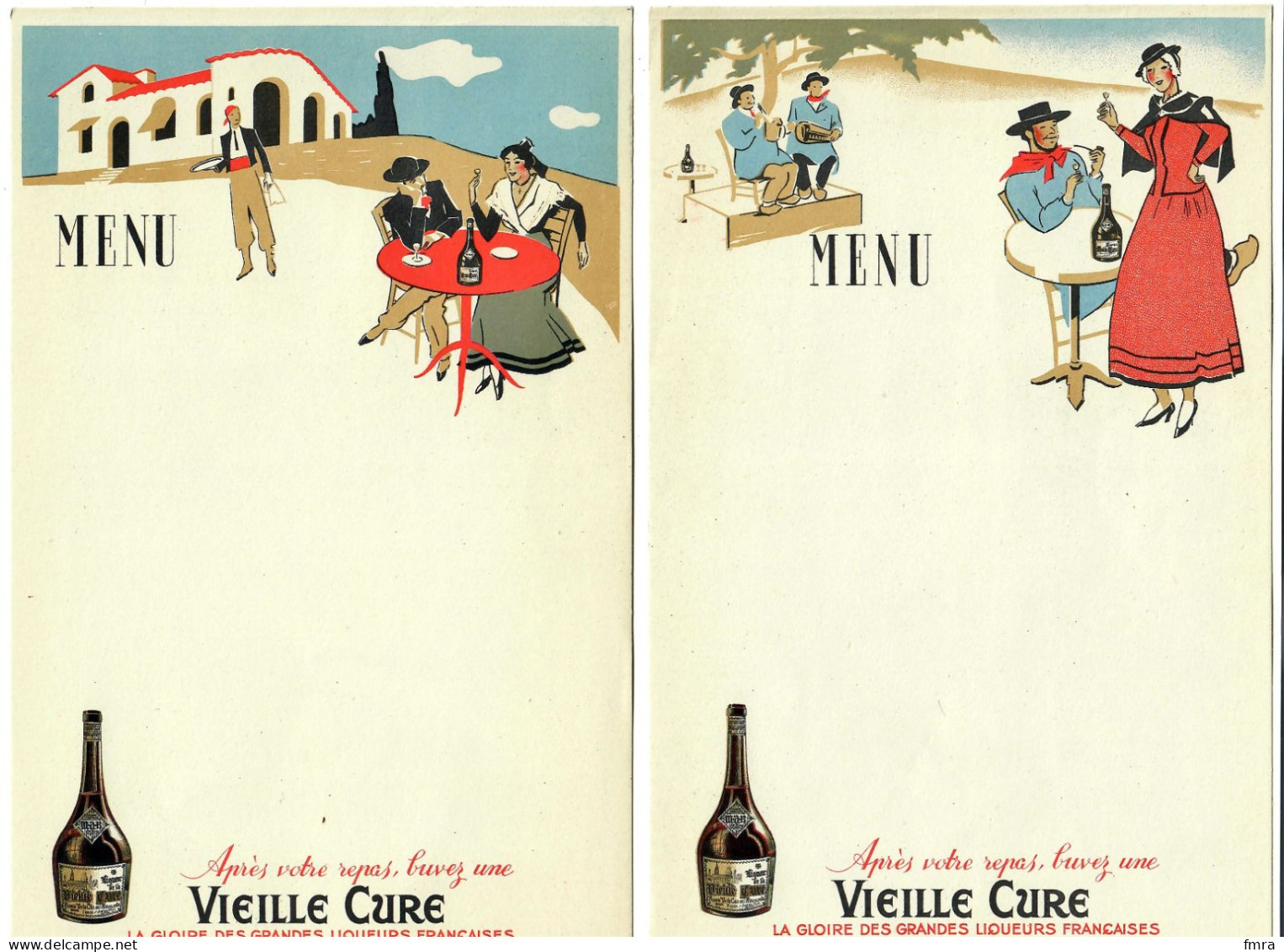 Lot De 2 Beaux Menus - LIQUEUR "VIEILLE CURE" (13,5 X 21 Cm)  TTB  /GP82 - Menus