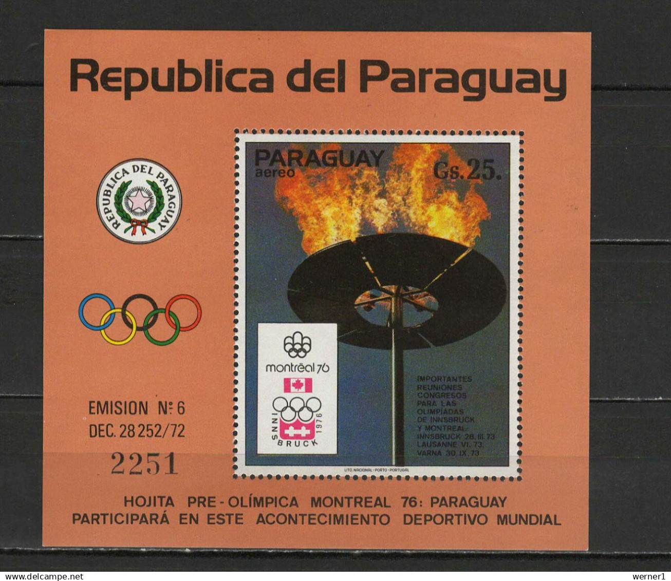 Paraguay 1974 Olympic Games Montreal / Innsbruck S/s MNH - Sommer 1976: Montreal