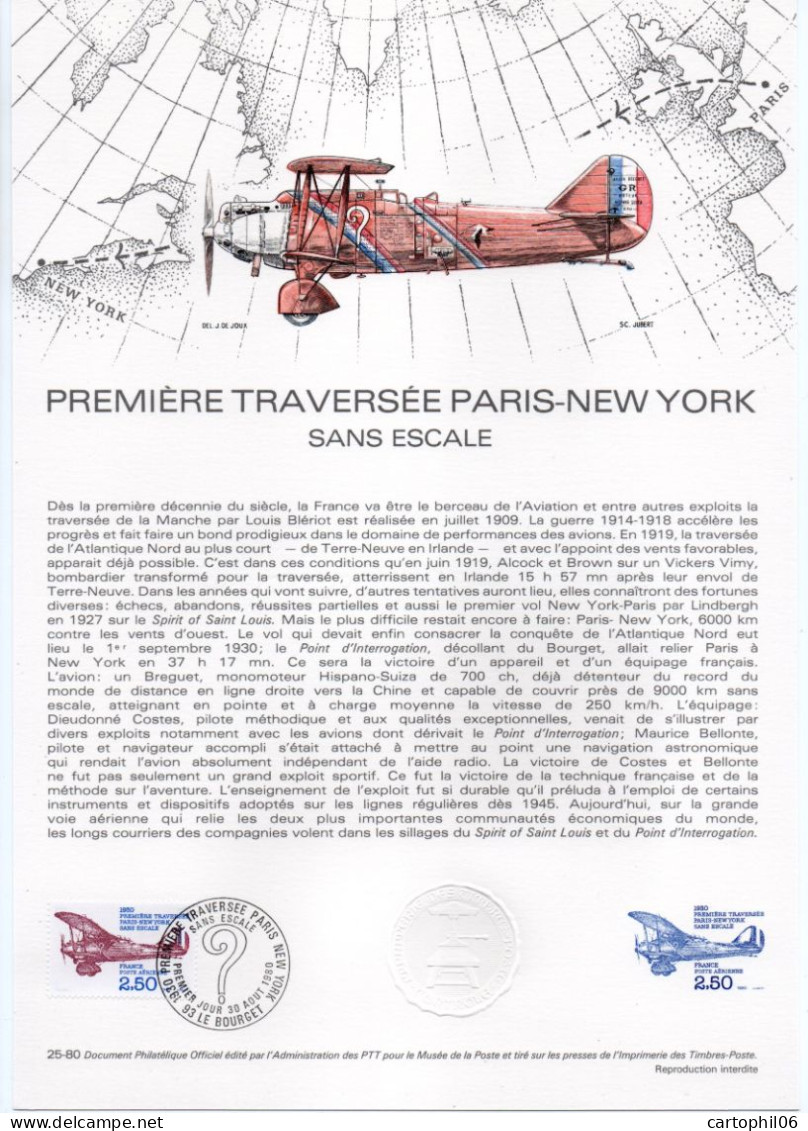 - Document Premier Jour LA PREMIÈRE TRAVERSÉE PARIS-NEW YORK SANS ESCALE - LE BOURGET 30.8.1980 - - Avions