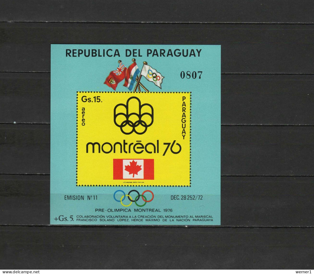 Paraguay 1975 Olympic Games Montreal S/s MNH - Ete 1976: Montréal