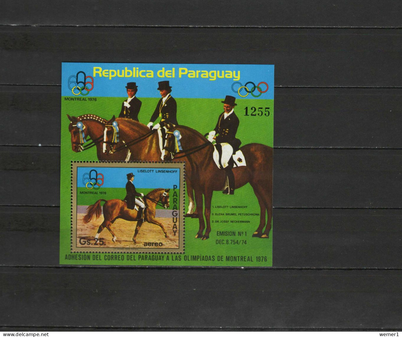 Paraguay 1975 Olympic Games Montreal, Equestrian S/s MNH - Sommer 1976: Montreal