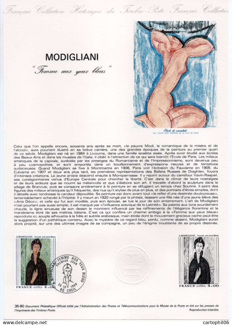 - Document Premier Jour MODIGLIANI : Femme Aux Yeux Bleus - CREIL 25.10.1980 - - Impressionisme