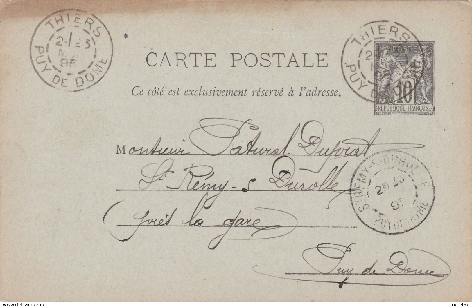 Entier Postal. Type Sage 10c Noir De 1978/1906. Sur Carte Verte Sans Mention "République Française" Oblitéré - 1877-1920: Semi-moderne Periode