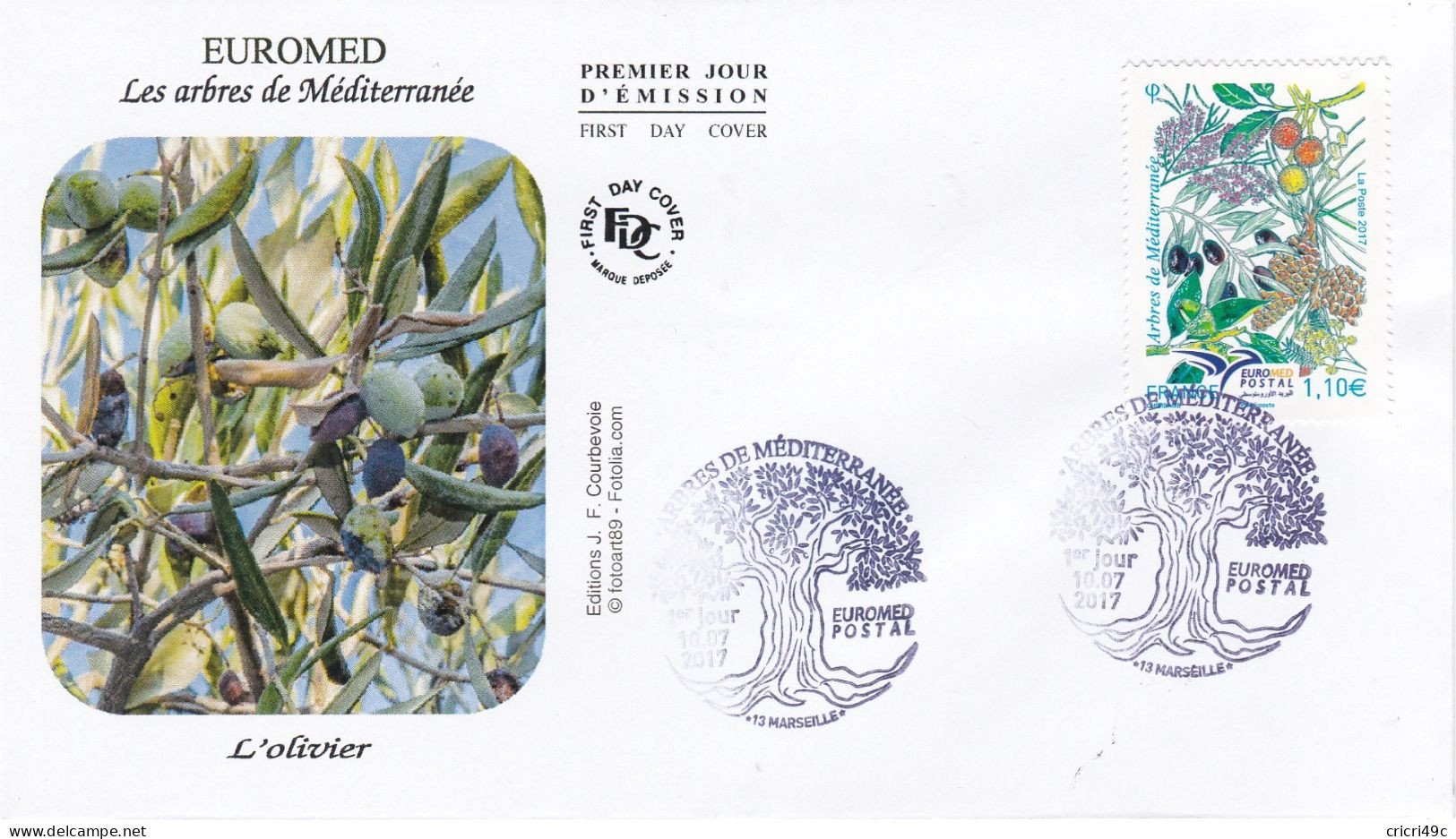 2017 FDC Enveloppes Premier Jour Euromed Arbres De Méditerranée - 2010-2019