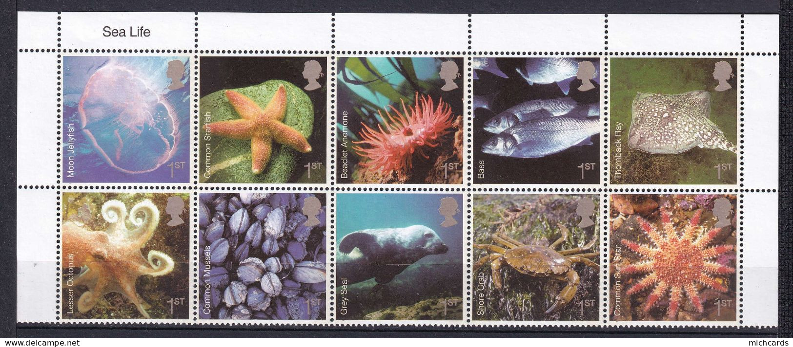 194 GRANDE BRETAGNE 2007 - Y&T 2837/46 - Meduse Anemone Poisson Moule Crabe Phoque - Neuf ** (MNH) Sans Charniere - Unused Stamps