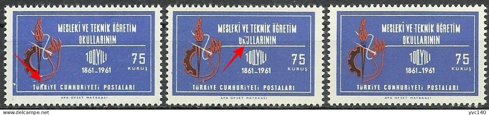 Turkey; 1961 100th Year Of The Technical And Professional Schools 75 K. ERROR "Print Stains" - Neufs