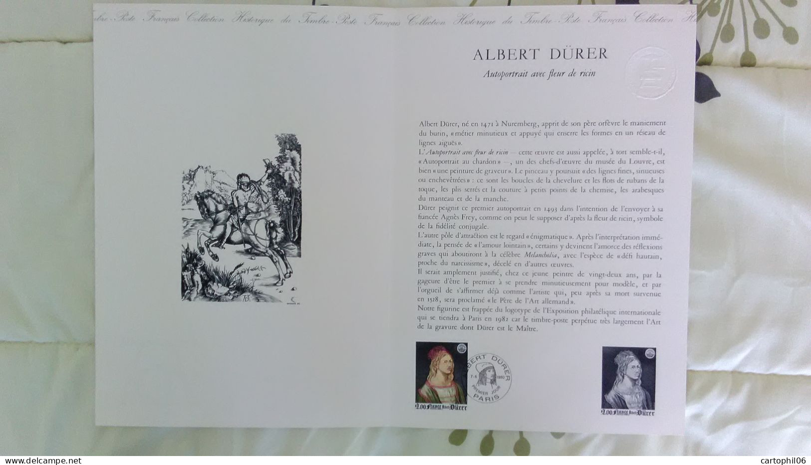 - Document Premier Jour ALBERT DÜRER : Autoportrait Avec Fleur De Ricin - PARIS 7.6.1980 - - Sonstige & Ohne Zuordnung