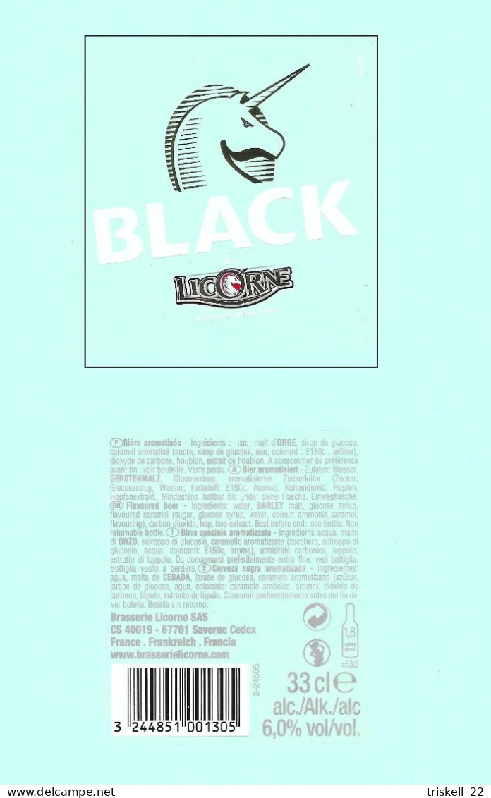Black By Licorne  Etiquette, Contre étiquette   AM T8 - Bière