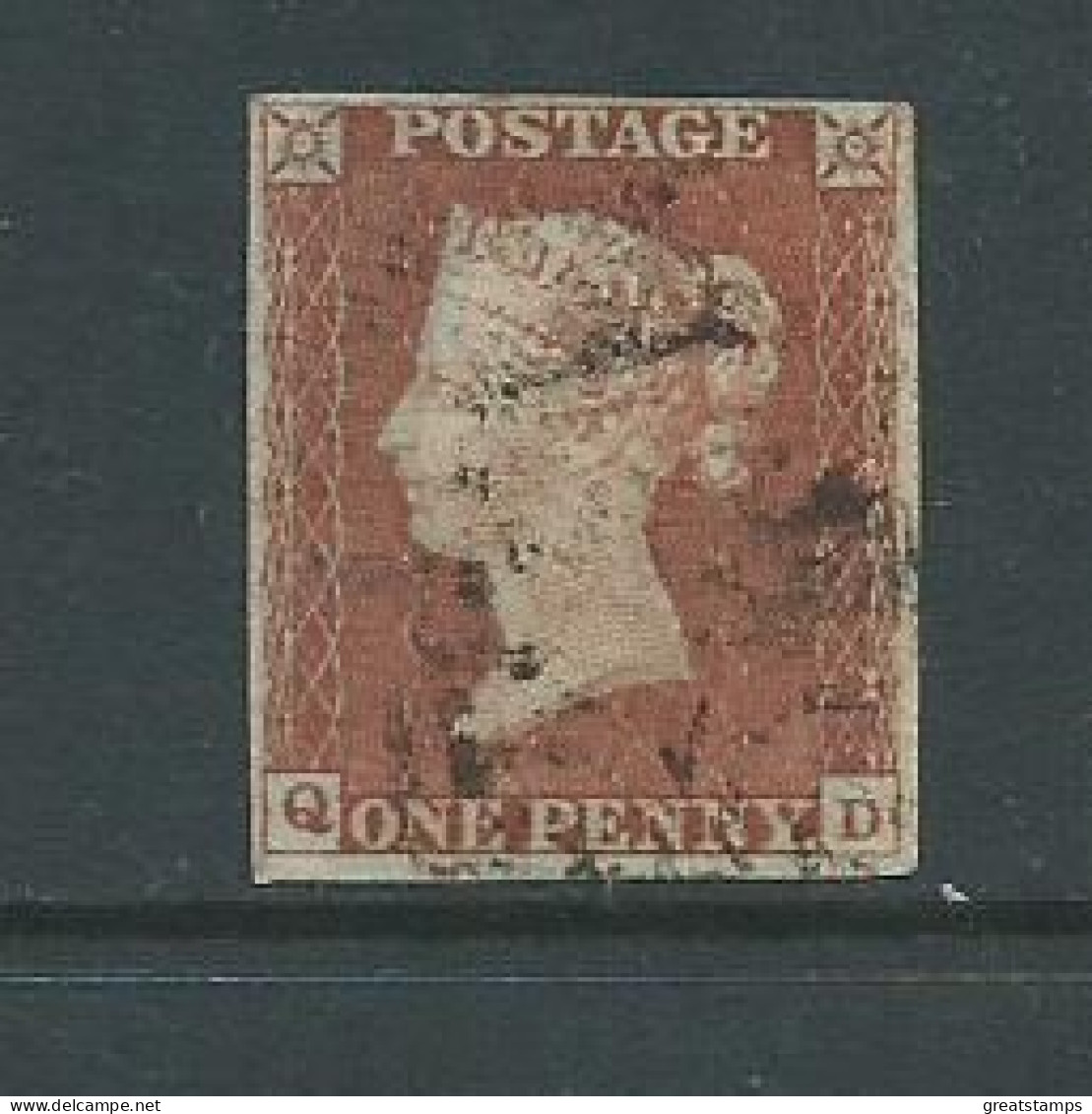 Penny Red Imperf. Red Brown Very Faint Ivory Head . Indistinct Mc. Plate 26  Just  4 Margins Sg8 - Used Stamps