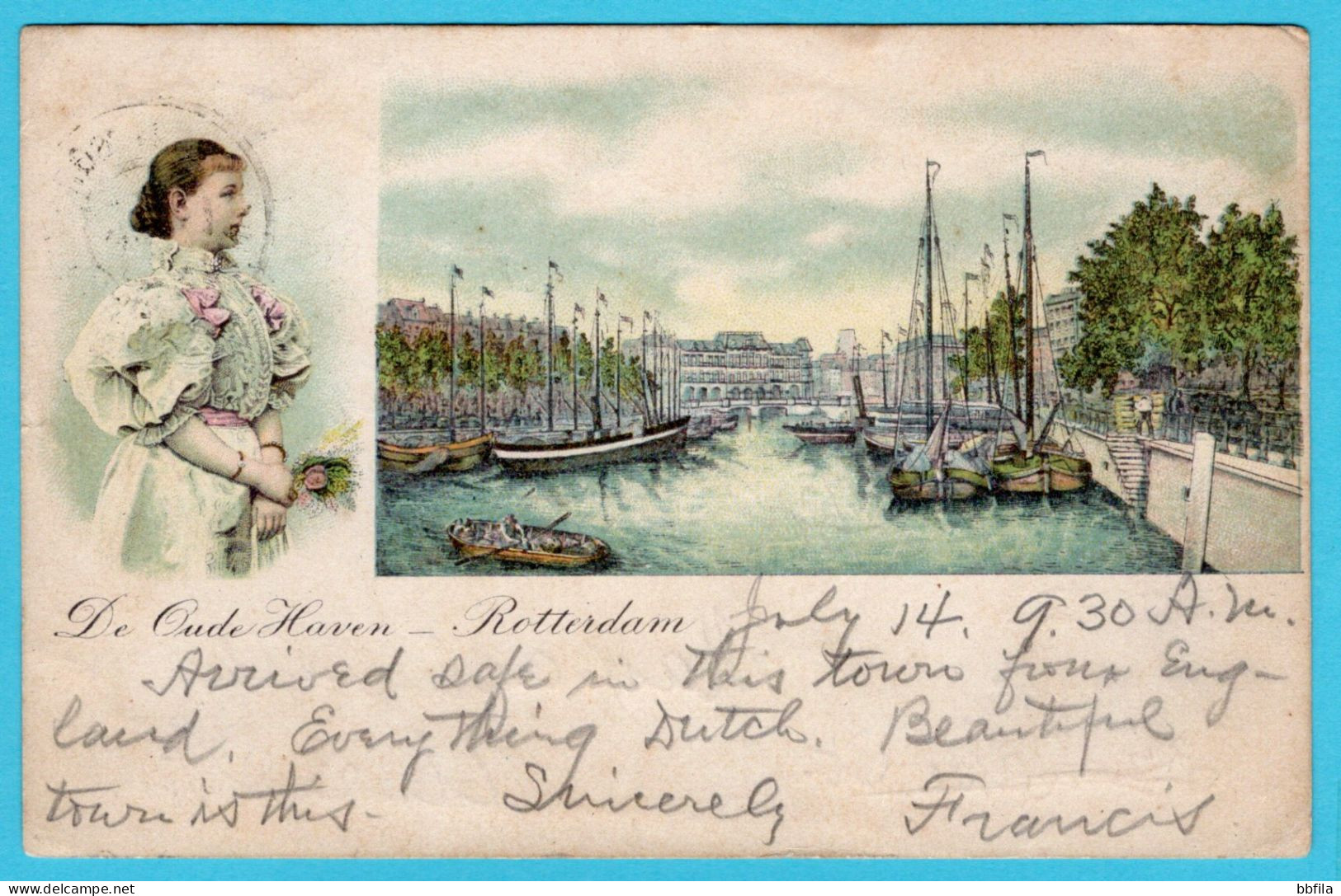 NEDERLAND Prentbriefkaart De Oude Haven Met Wilhelmina 1897 Rotterdam Naar Massachusets, USA - Rotterdam