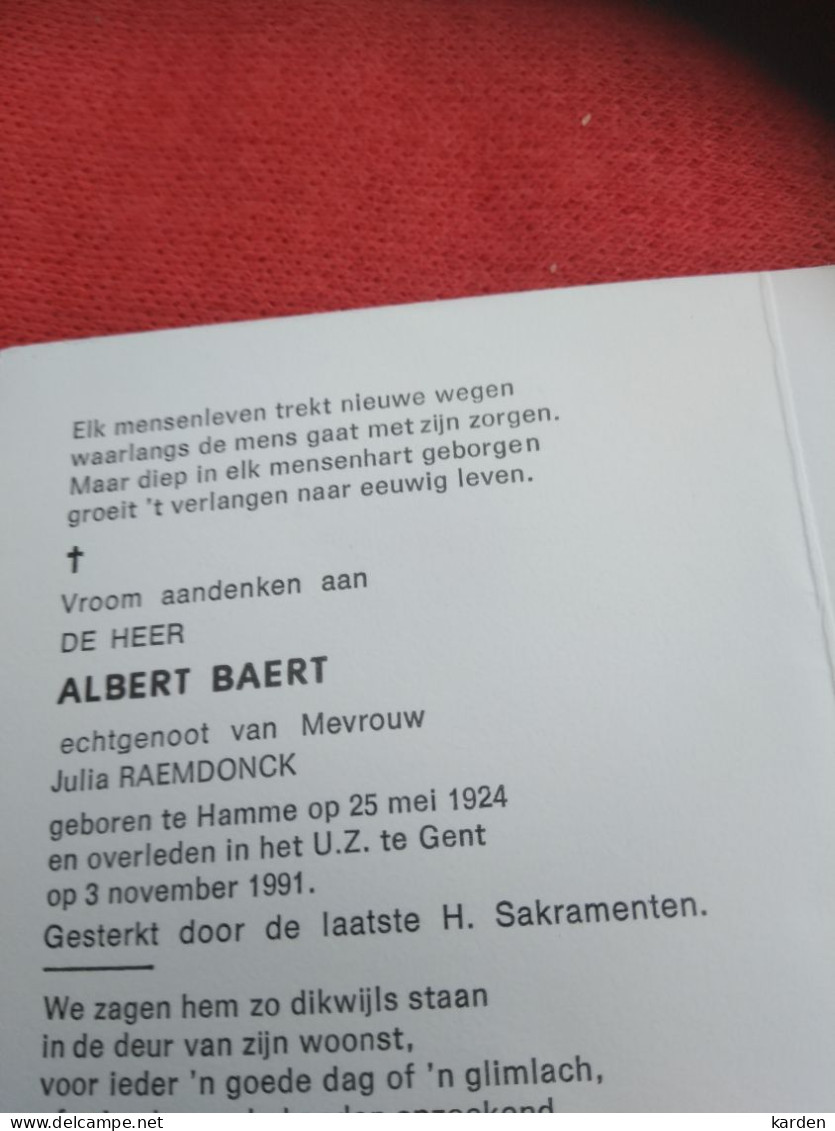 Doodsprentje Albert Baert / Hamme 25/5/1924 Gent 3/11/1991 ( Julia Raemdonck ) - Religion & Esotericism