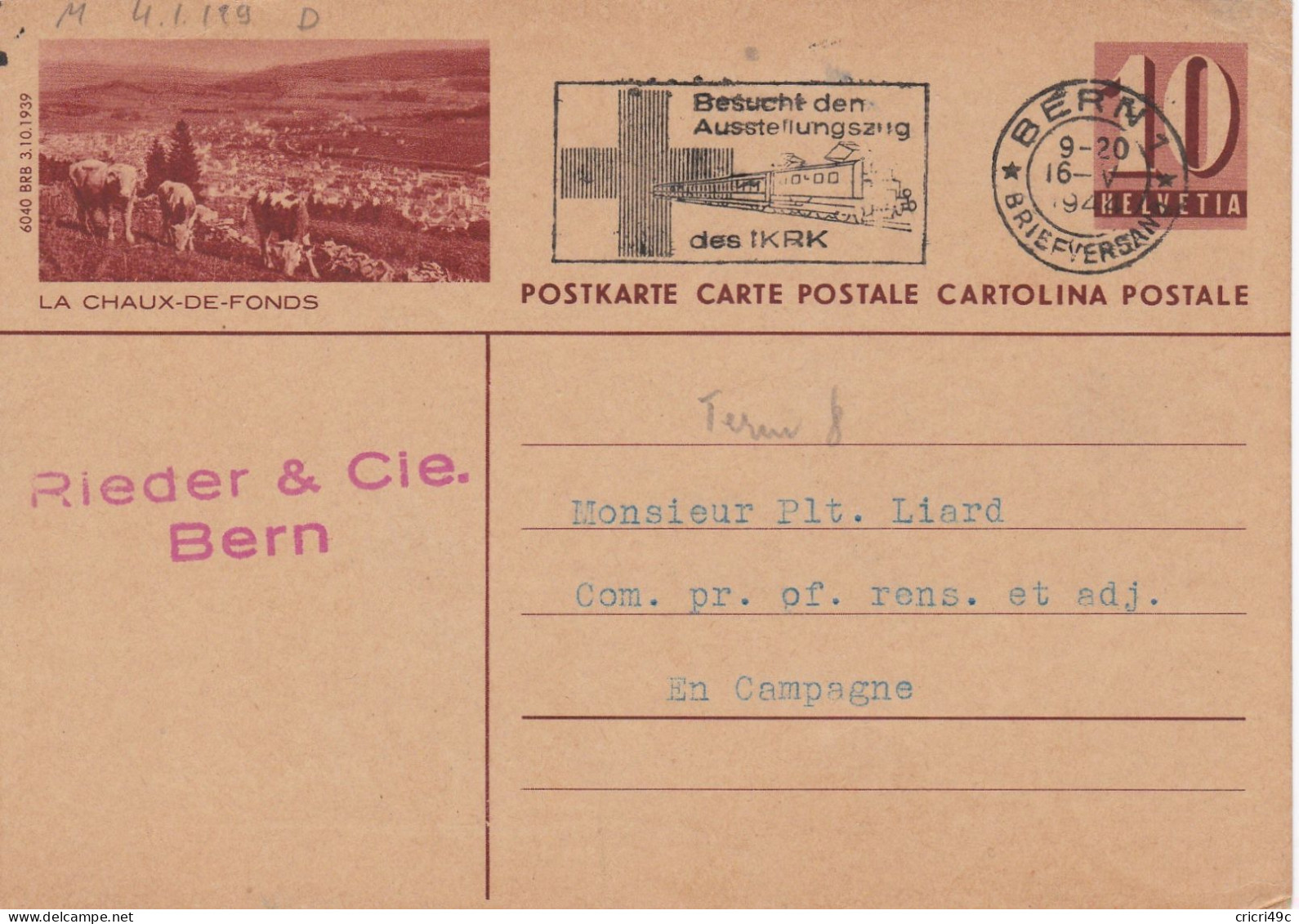 SUISSE Le 16 MaI 1944 Carte Postale De LA CHAUX-DE-FONDS - Lettres & Documents