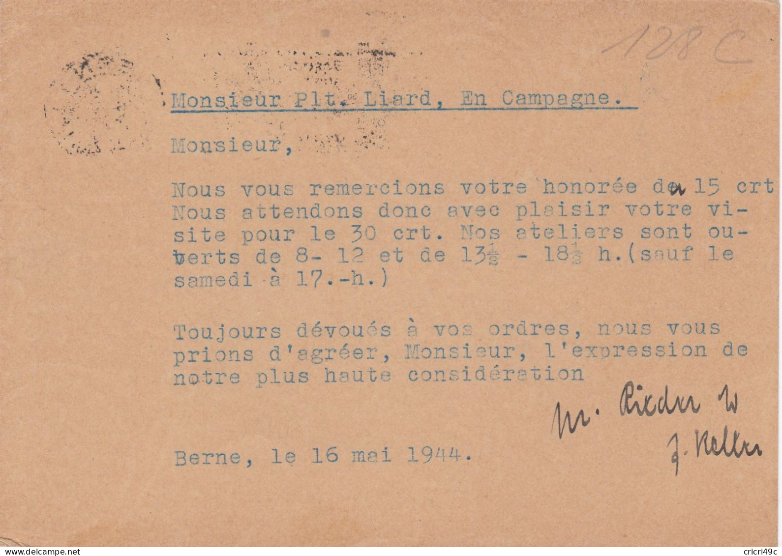 SUISSE Le 16 MaI 1944 Carte Postale De LA CHAUX-DE-FONDS - Lettres & Documents
