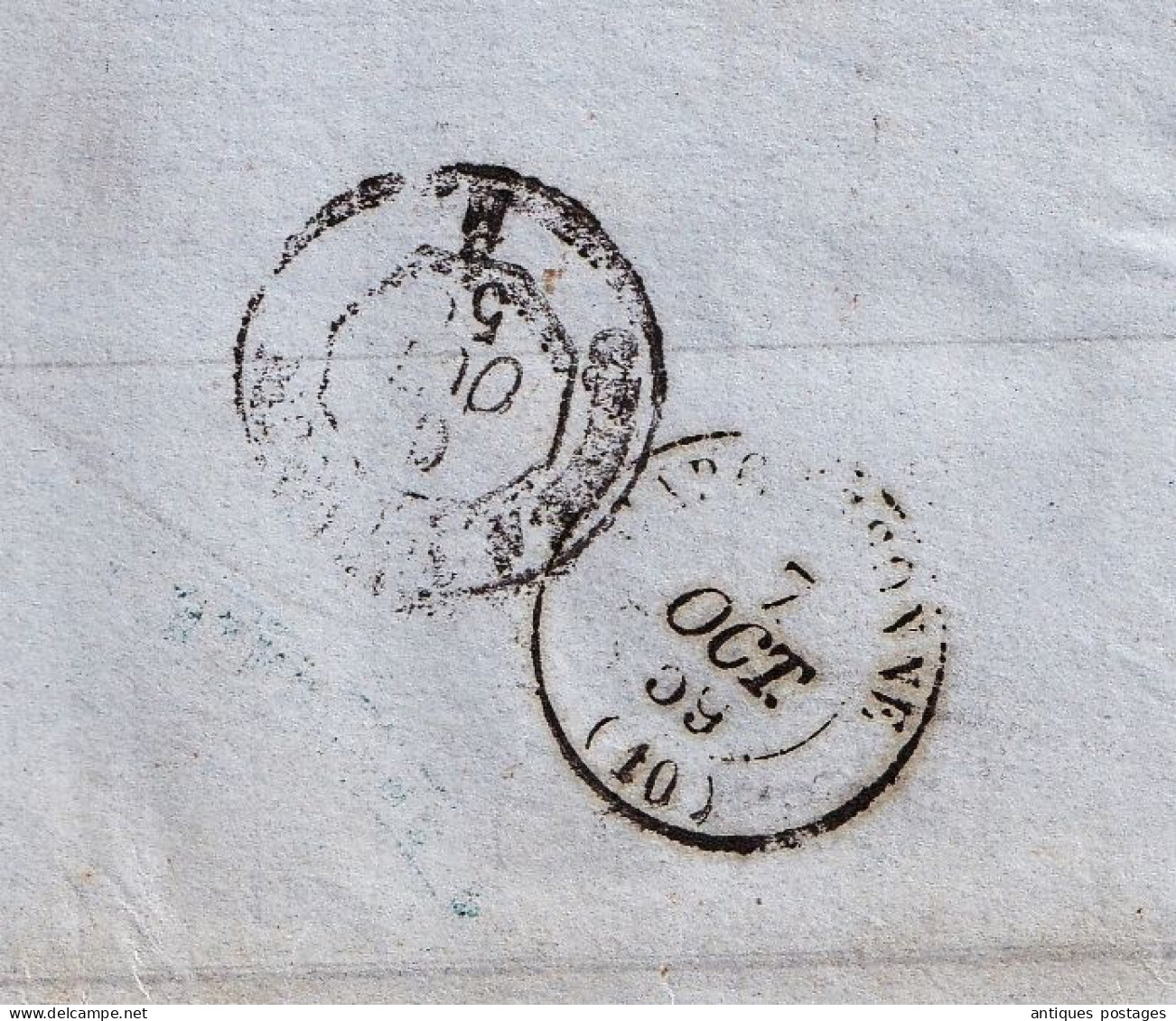 2 Timbres Napoléon III non dentelé Lettre 1859 Narbonne François Bernard Aude pour Carcassonne