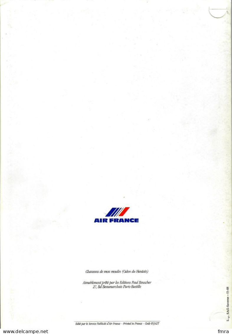 Menu AIR FRANCE - "Chansons De Mon Moulin" - CHICAGO - PARIS - D'après Une Partition D'Epoque - (1988) /GP83AF4 - Menus