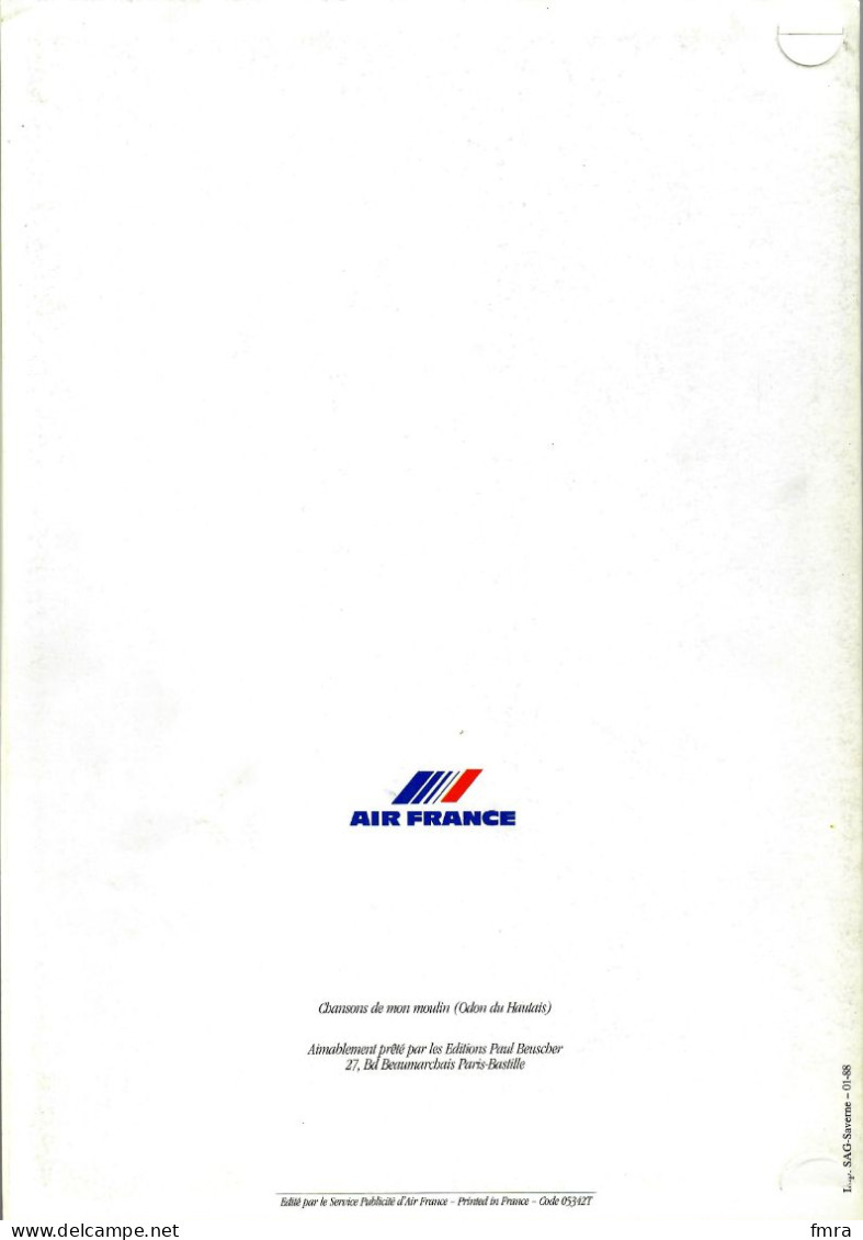 Menu AIR FRANCE - "Chansons De Mon Moulin" - CHICAGO - PARIS - D'après Une Partition D'Epoque - (1988) /GP83AF4 - Menükarten