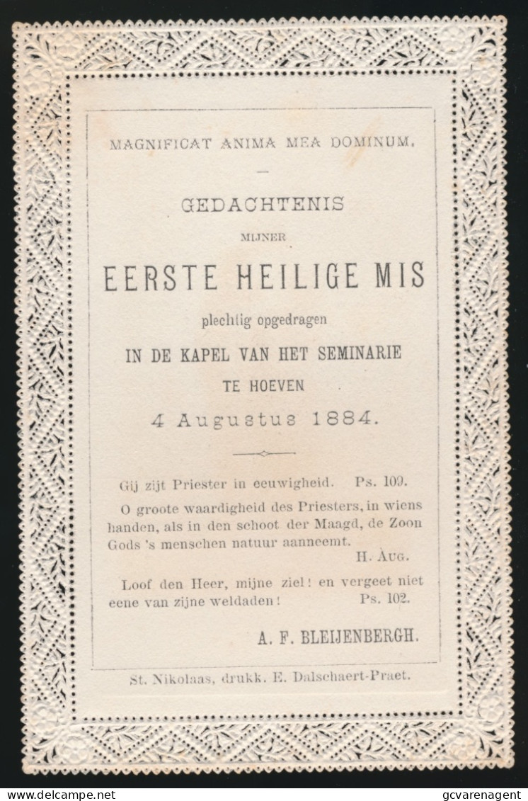 H.PRENTJE , IMAGE PIEUSE.  ==  GEDACHTENIS EERSTE H.MIS = A.F. BLEIJENBERGH  1884  TE HOEVEN   +-  120 X 80  MM - Devotion Images
