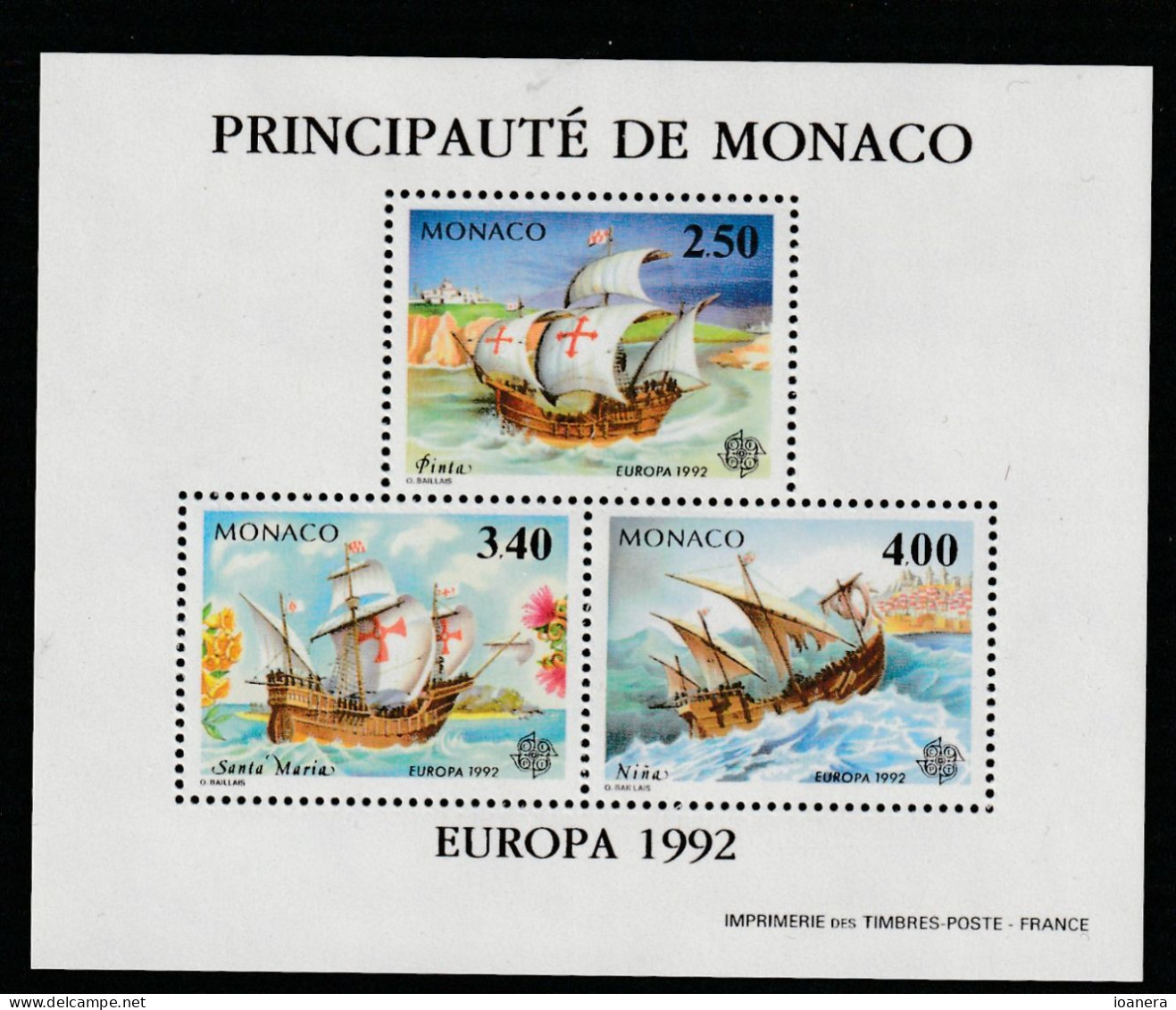 Monaco 1992 - Europa (CEPT) , Discovery Of America,perforated , MNH , Yt.Bl.19 - Ongebruikt