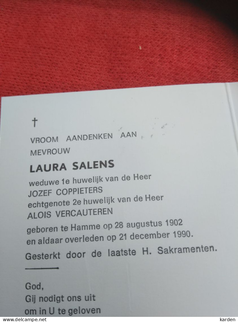 Doodsprentje Laura Salens / Hamme 28/8/1902 - 21/12/1990 ( Jozef Coppieters / Alois Vercauteren ) - Religion & Esotérisme