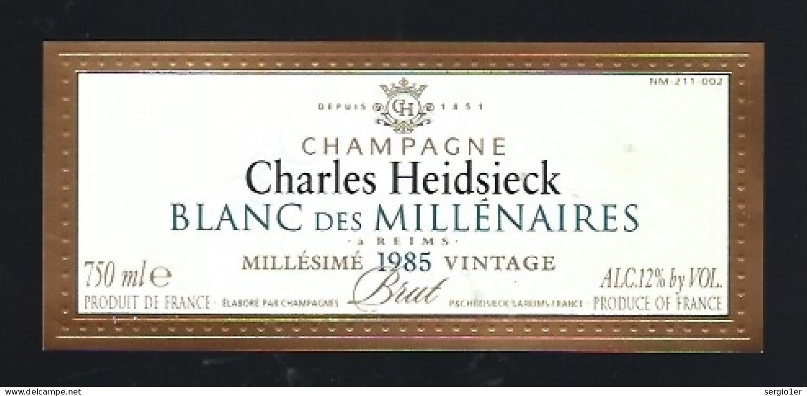 Etiquette Champagne  Brut Millésime 1985 Blanc Des Millénaires   Charles Heidsieck Reims  Marne 51 - Champagne