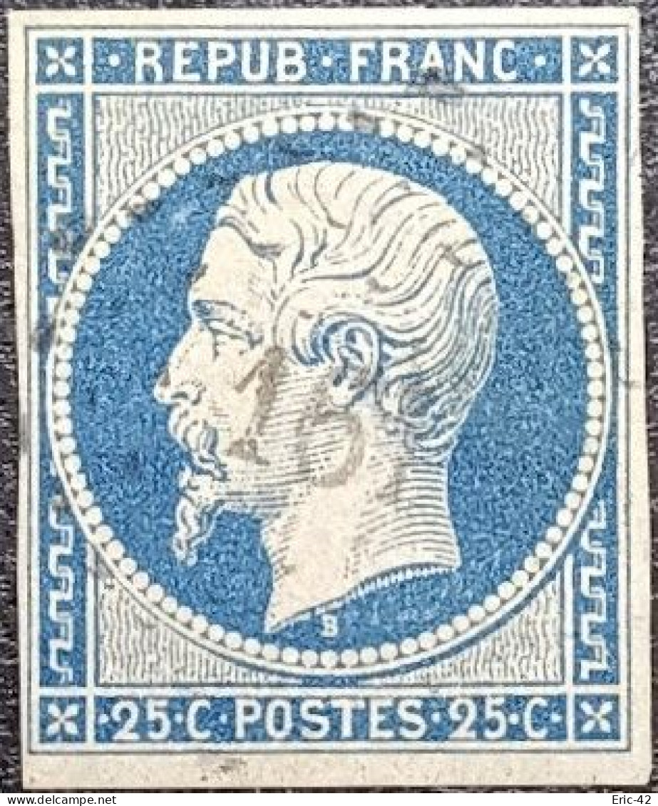 FRANCE Y&T N°10 Louis-Napoléon 25c Bleu. Oblitéré Losange P.C. N°161 Aubervilliers - 1852 Louis-Napoléon