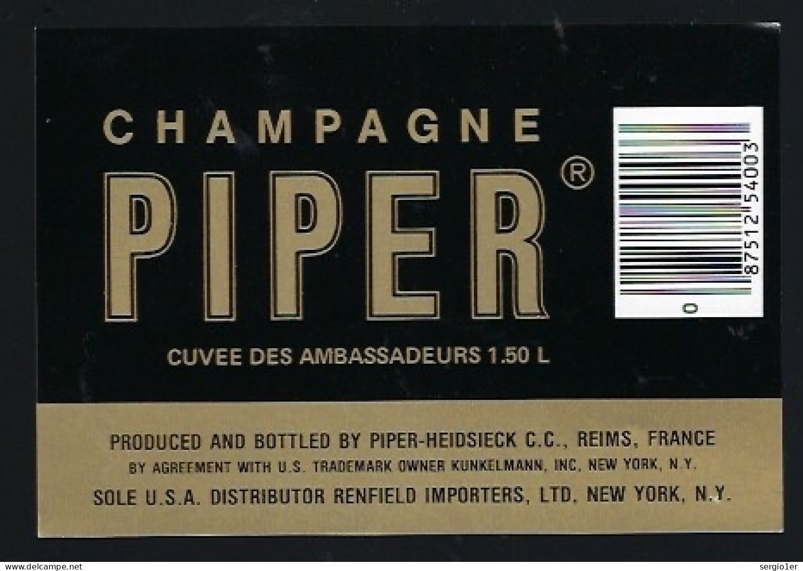 Etiquette Champagne  Piper Cuvée Des Ambassadeurs  Piper Heidsieck Reims  Marne 51 - Champagne