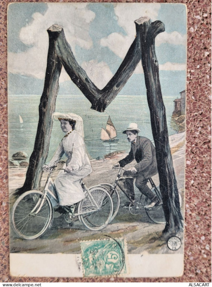Prenoms Lettre M , Alphabet , Couple En Bicyclette - Firstnames