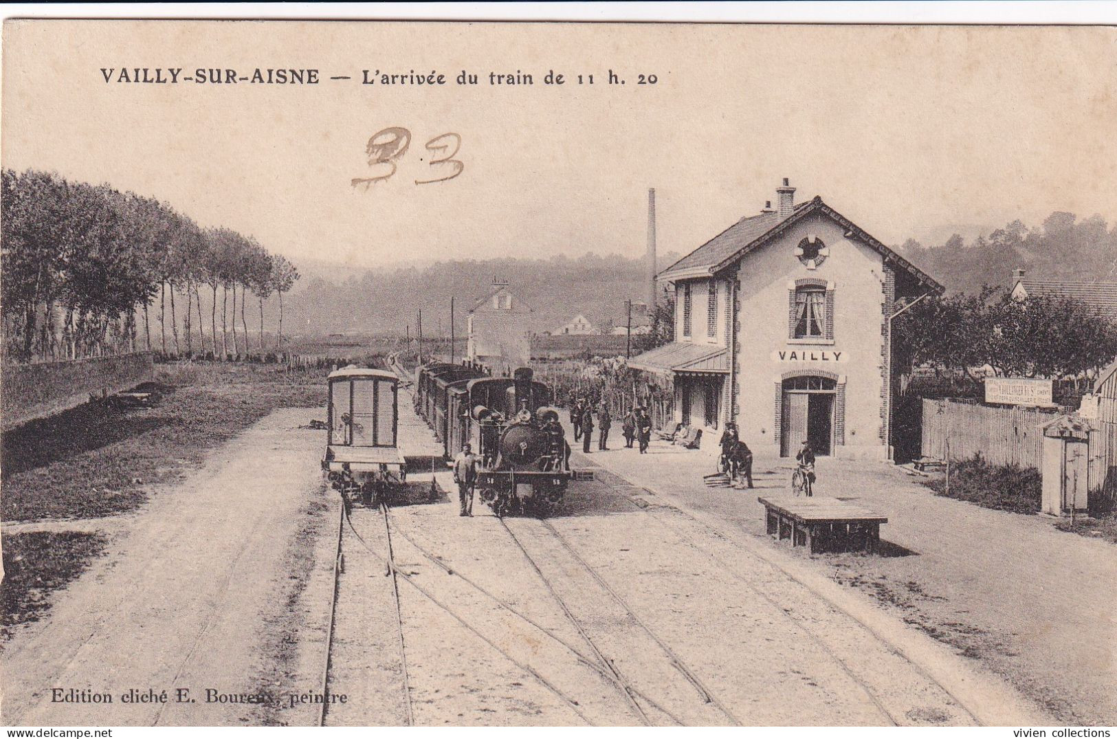 Vailly Sur Aisne (02 Aisne) La Gare - L'arrivée Du Train De 11 H 20 - édit. Boureux - Autres & Non Classés