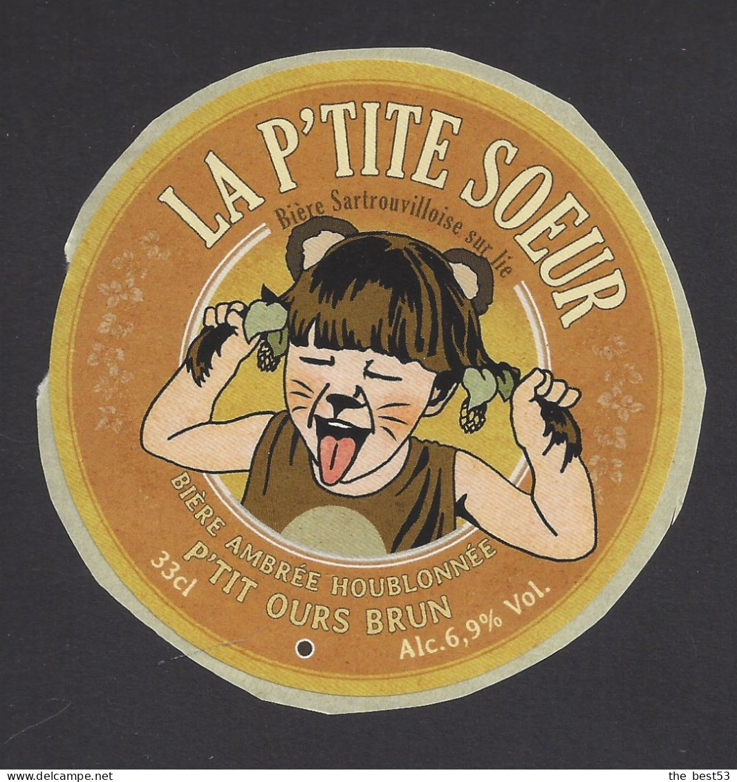 Etiquette De Bière Ambrée  -  Ptit Ours Brun -   Brasserie La P'tite Soeur à Sartrouville  (78) - Bière